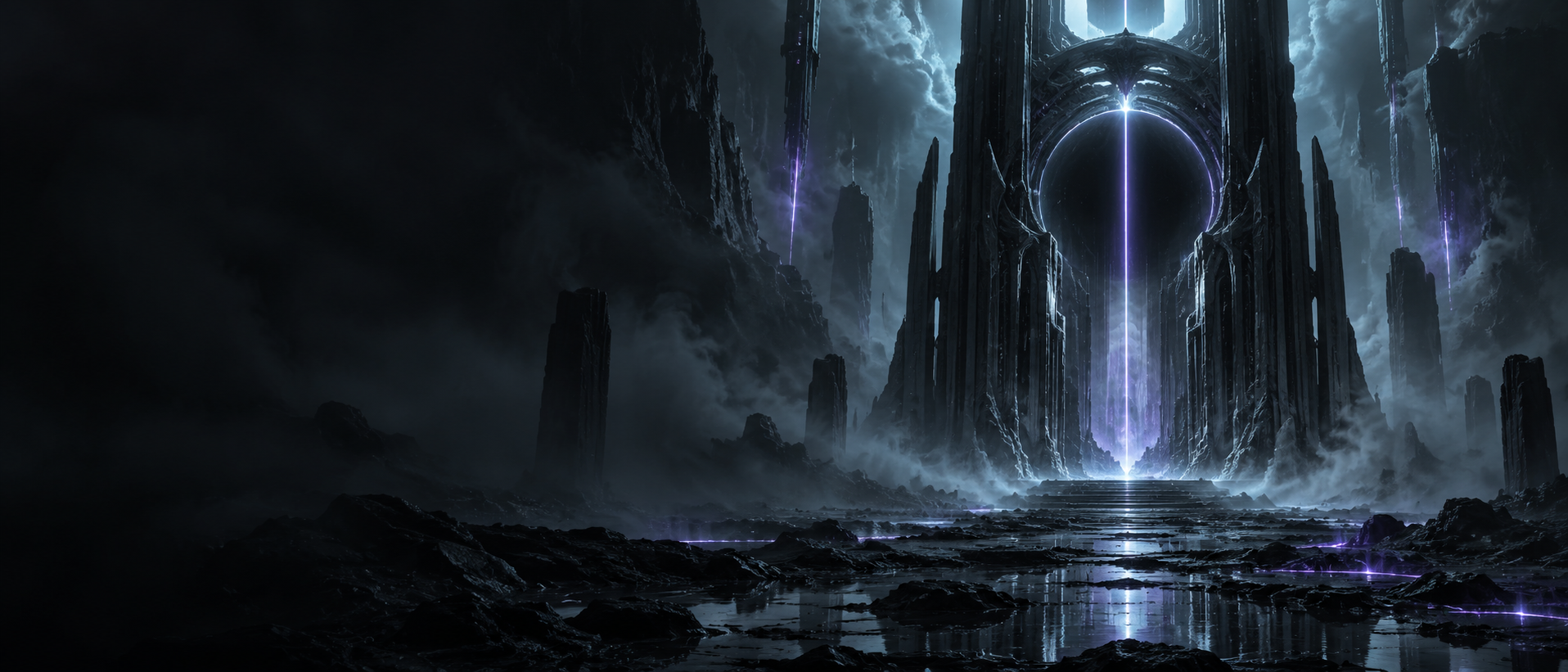 Dunkles futuristisches Portal im Dunst