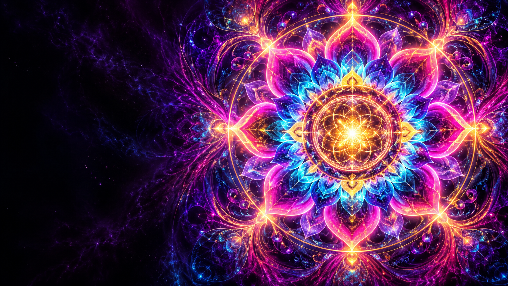 Psychedelisches Mandala in Neonfarben